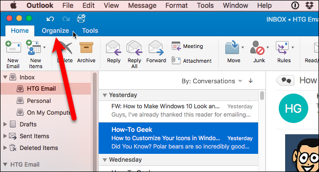 hide preview outlook for mac